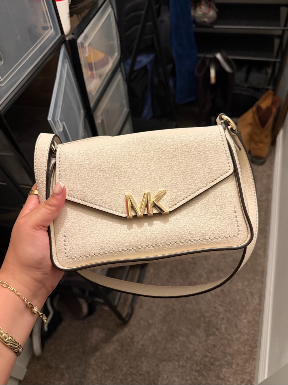 Michael Kors Cream Crossbody with Gold MK Hardware